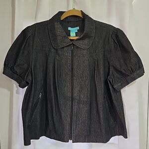 Denim Short Sleeve Shirt Jacket By Sandro Sportswear Deep Blue/Black XL NWOT